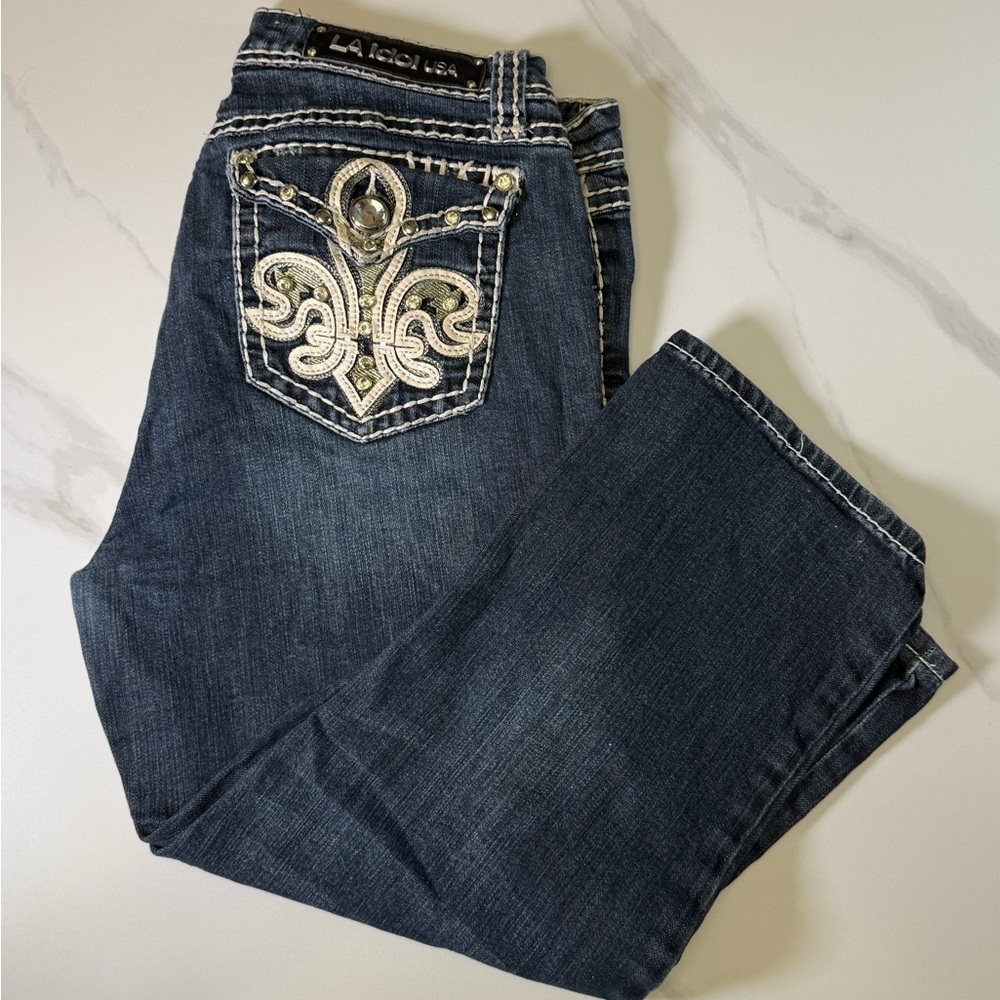 L.A. Idol Dark Blue Ankle Jeans with Embellished Pocket